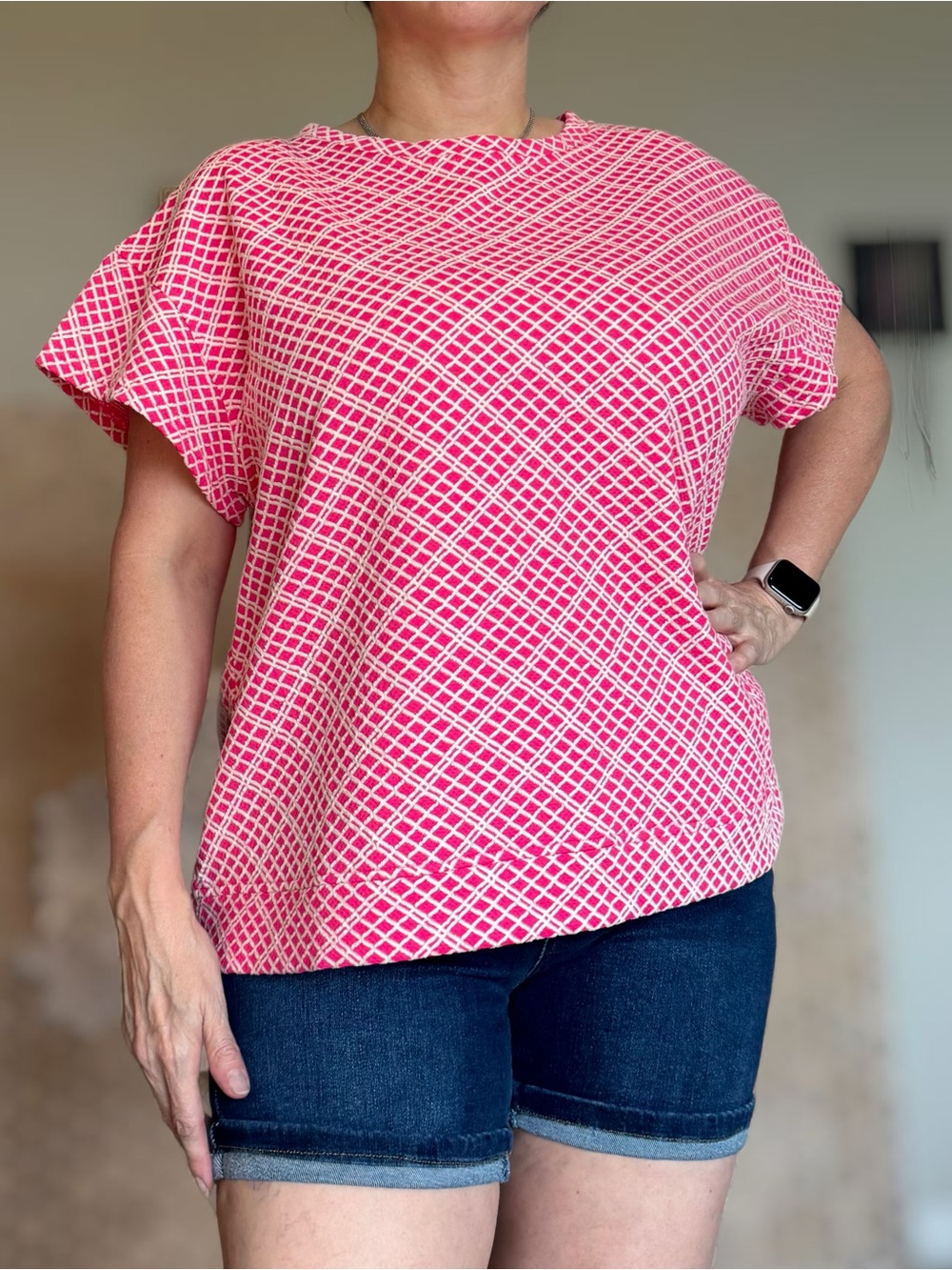Women's Pink Geo Print Short Sleeve Tee
